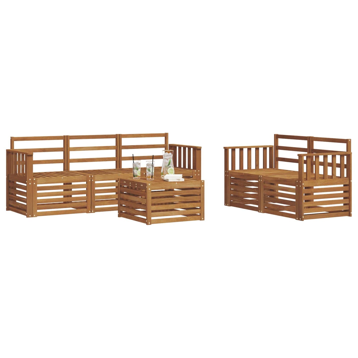 Sofa Sets 6 pcs Natural Solid Acacia Wood