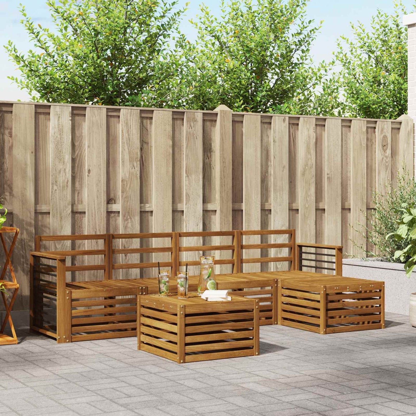 Sofa Sets 6 pcs Natural Solid Acacia Wood