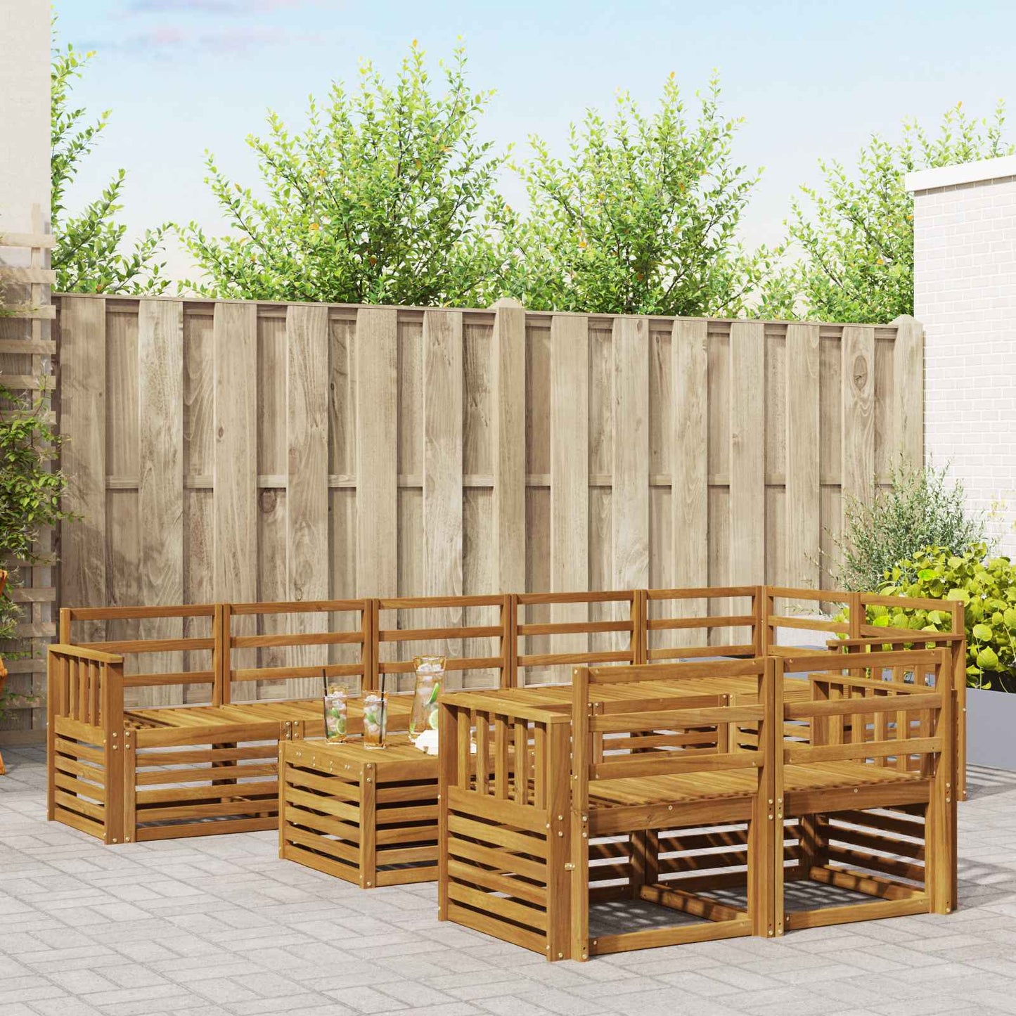 Sofa Sets 9 pcs Natural Solid Acacia Wood