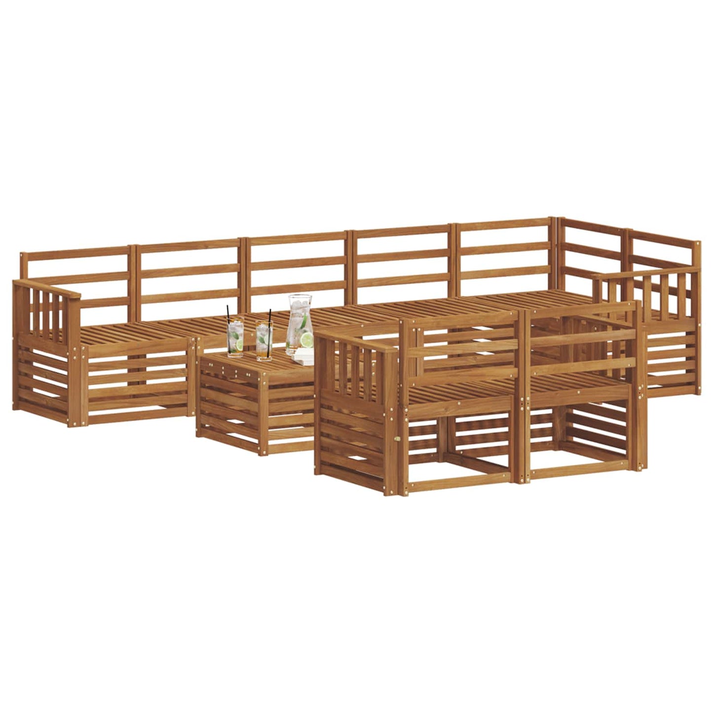 Sofa Sets 9 pcs Natural Solid Acacia Wood