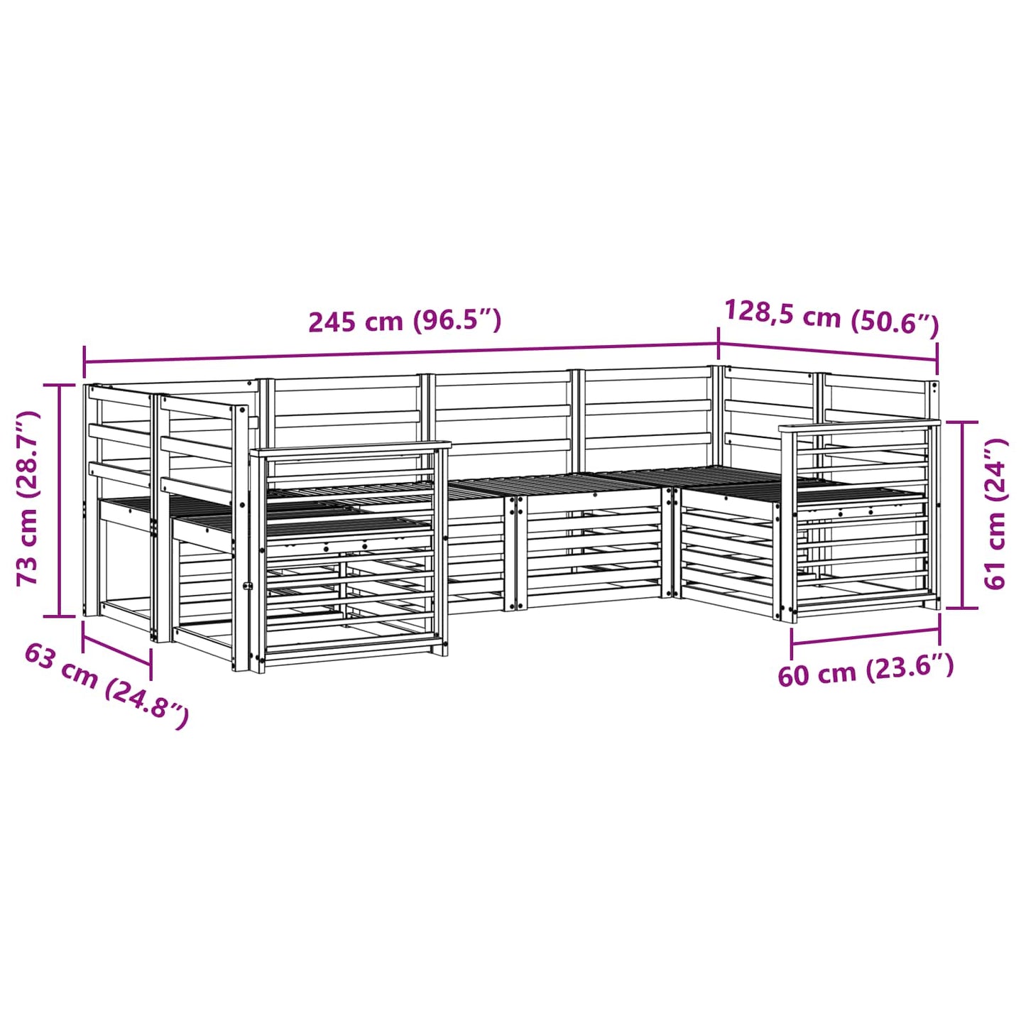 Sofa Sets 6 pcs Natural Solid Acacia Wood