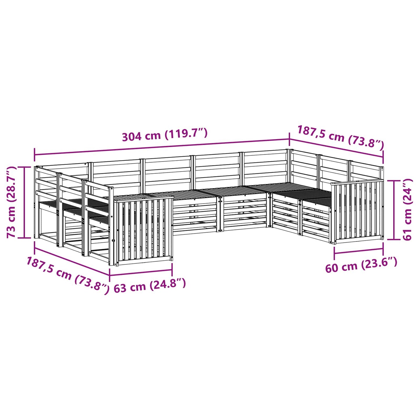 Sectional Sofa Set 9 pcs Natural