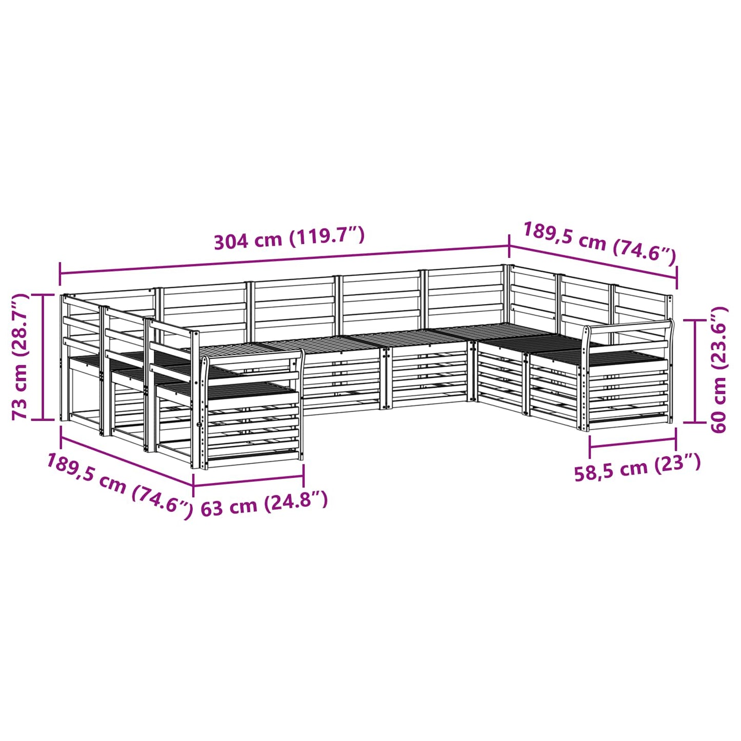 Sectional Sofa Set 9 pcs Natural