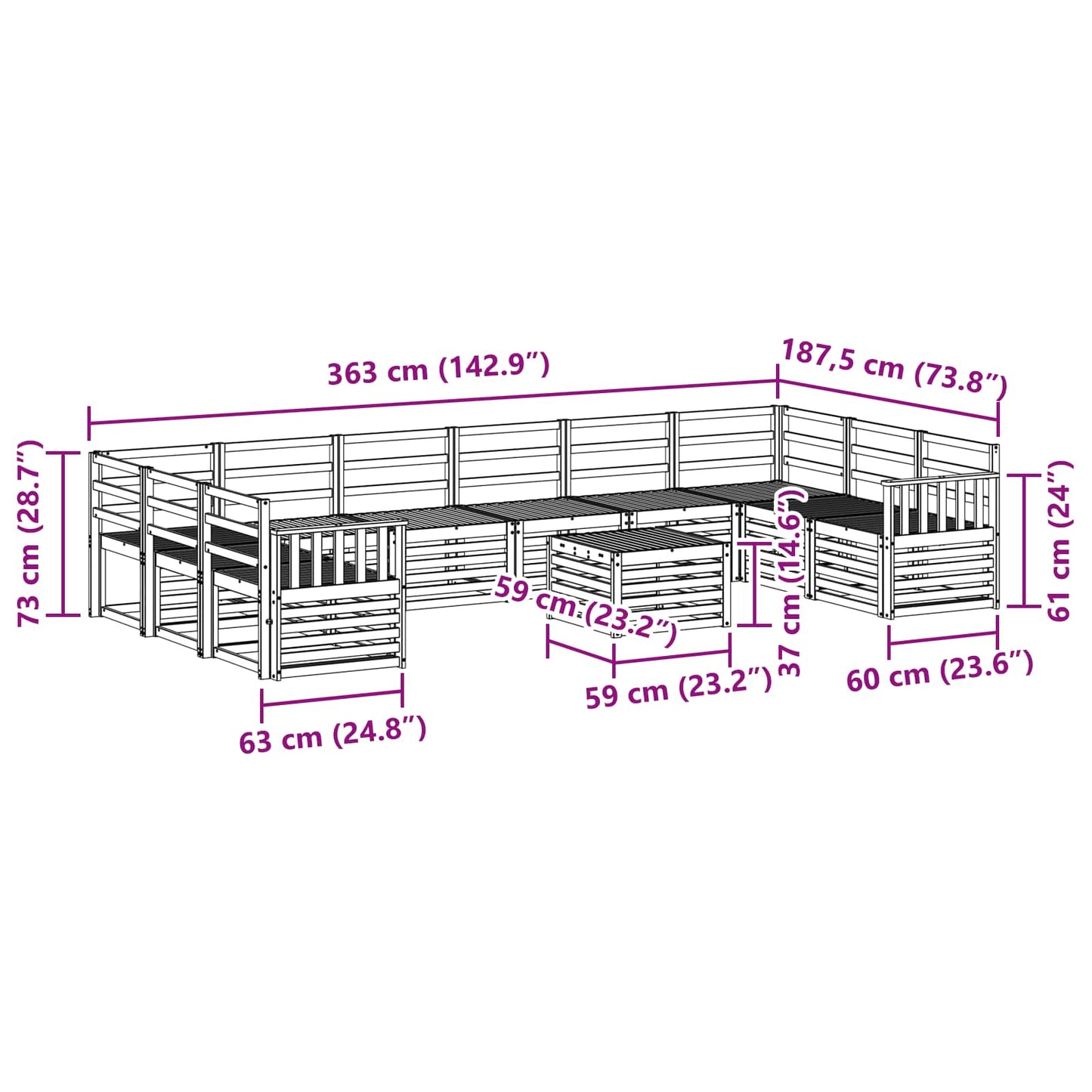 Outdoor Sofa Set 11 pcs Natural Solid Acacia Wood