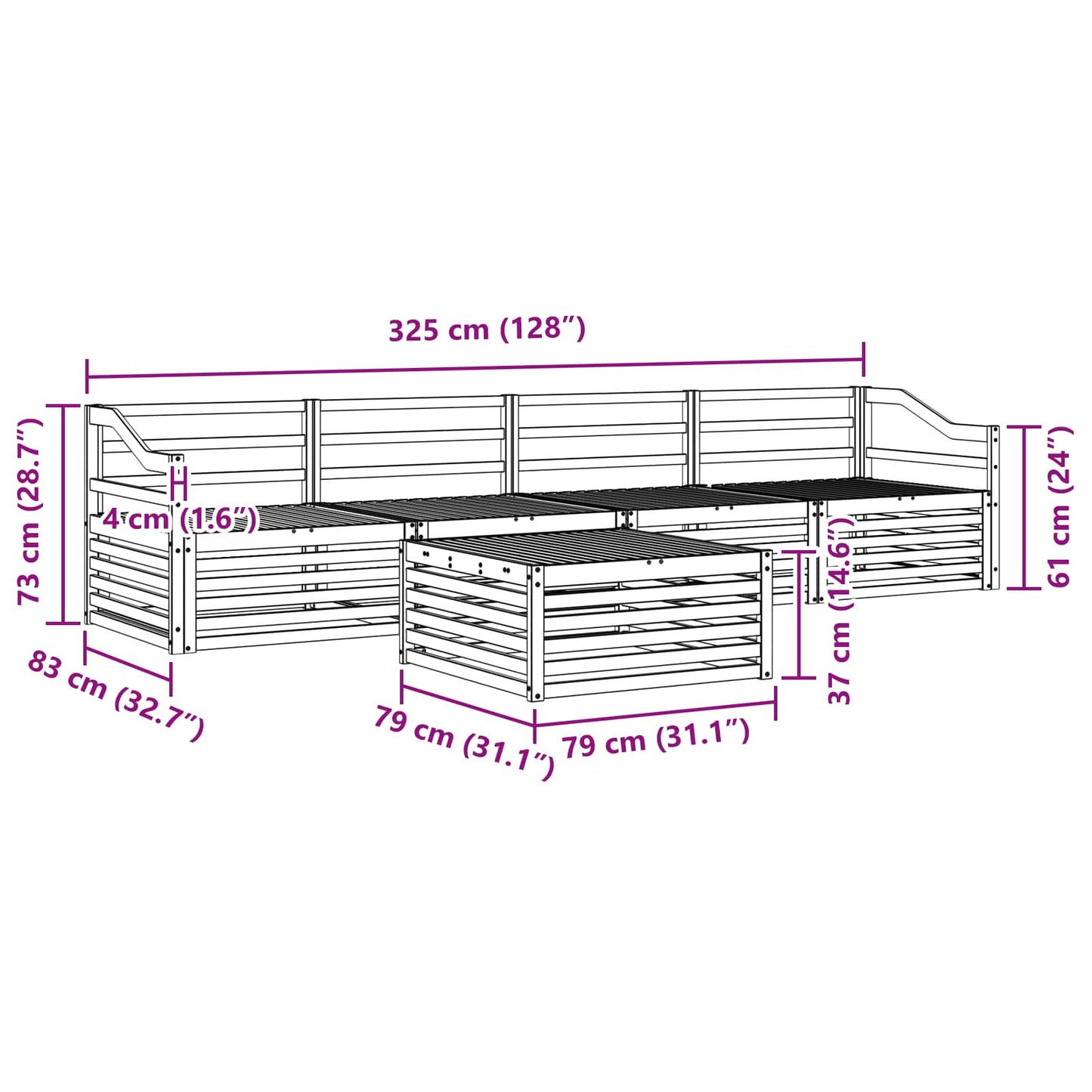 Outdoor Sofa Set 5 pcs Natural Solid Acacia Wood