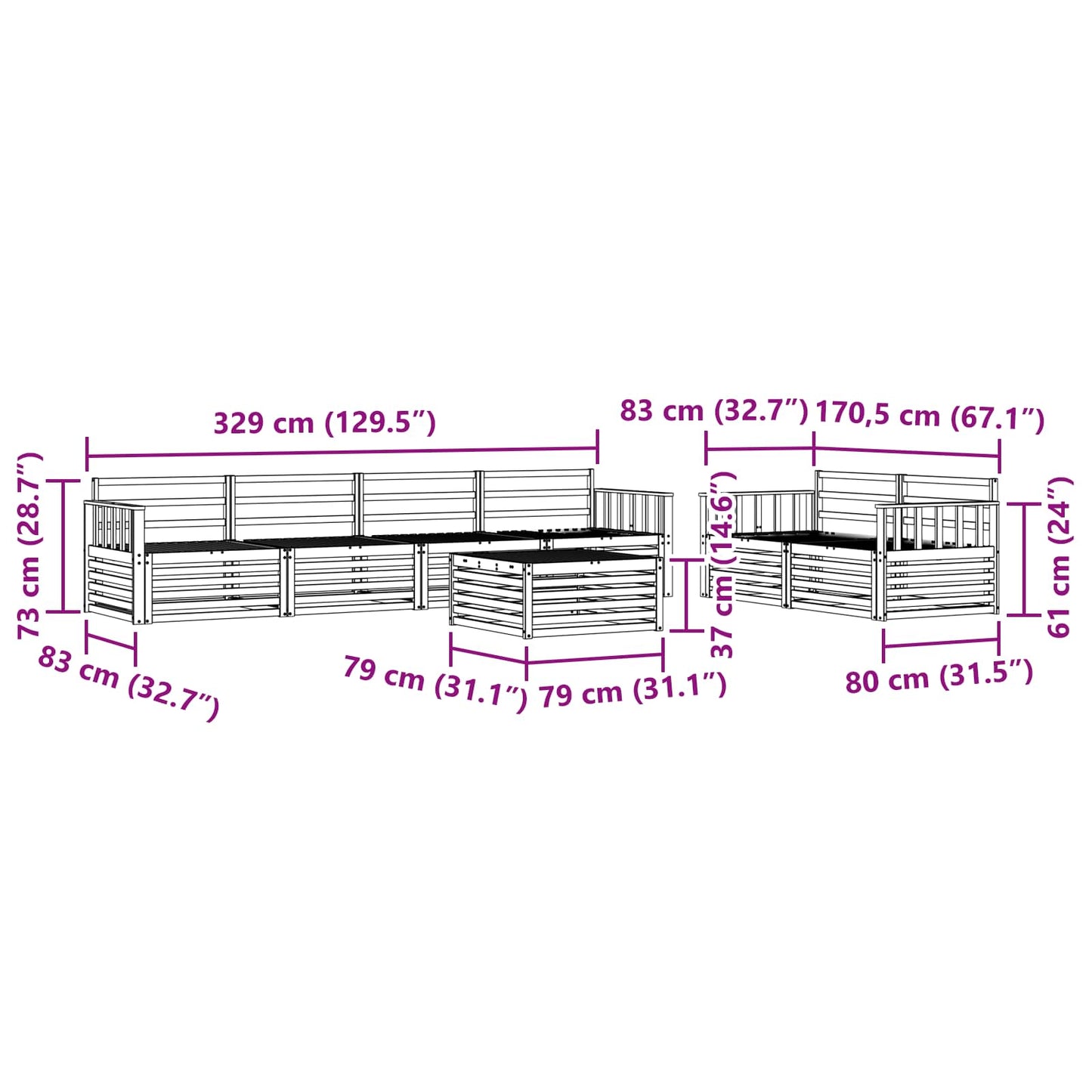 Outdoor Sofa Set 7 pcs Natural Solid Acacia Wood