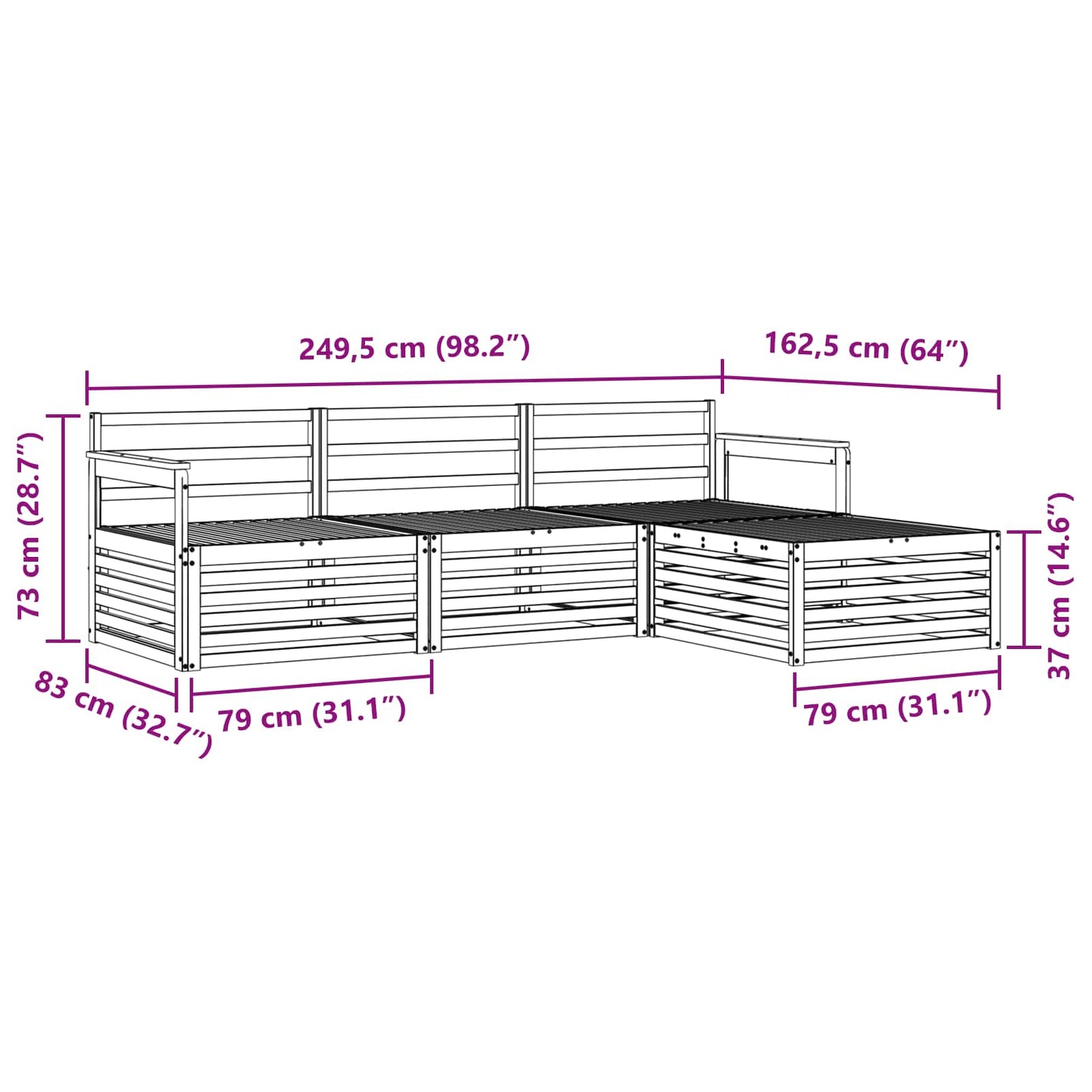 Outdoor Sofa Set Natural 249.5 x 162.5 x 73 cm