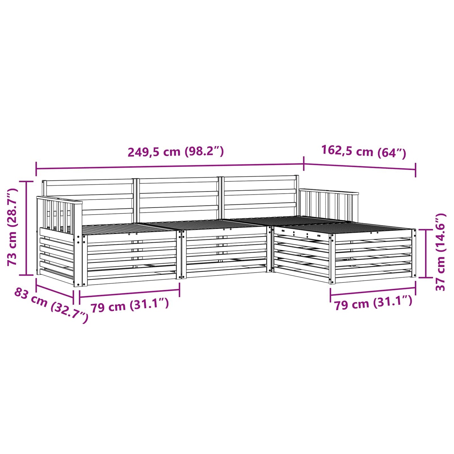 Outdoor Sofa Set Natural 249.5 x 162.5 x 73 cm
