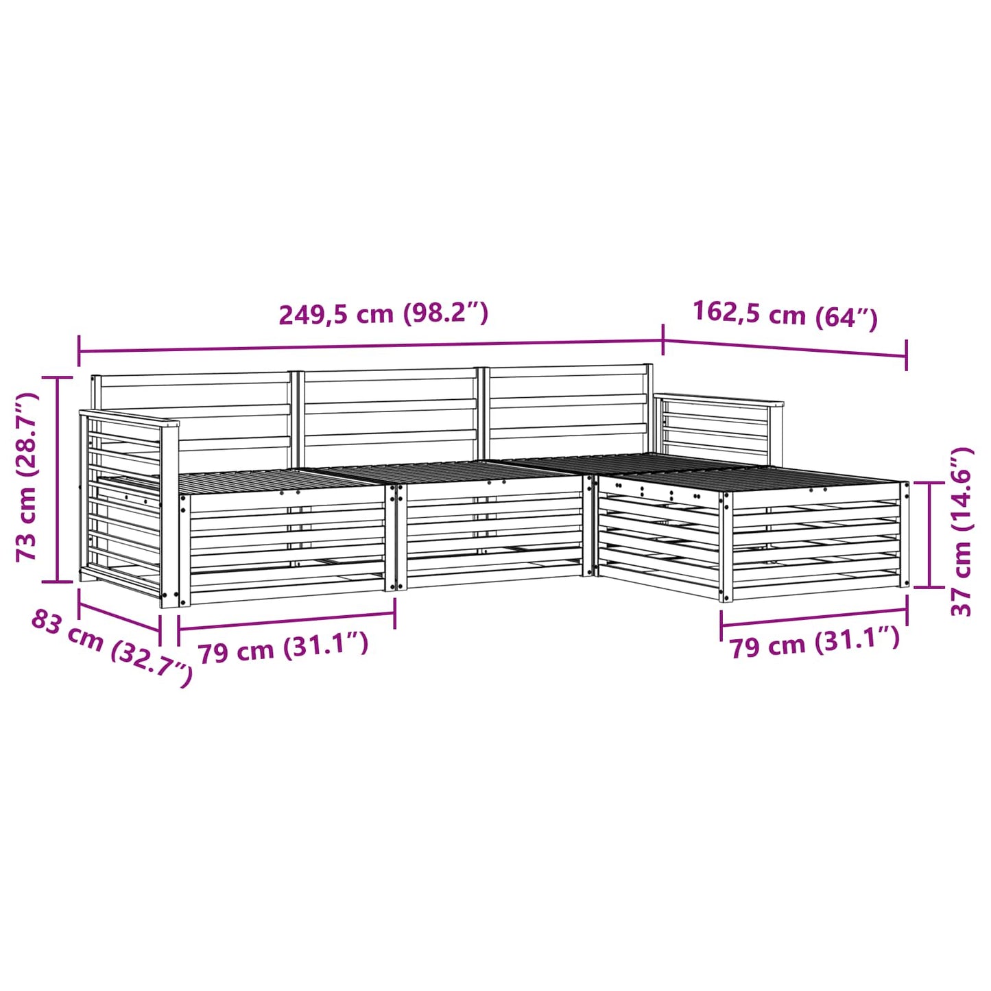 Outdoor Sofa Set Natural 249.5 x 162.5 x 73 cm