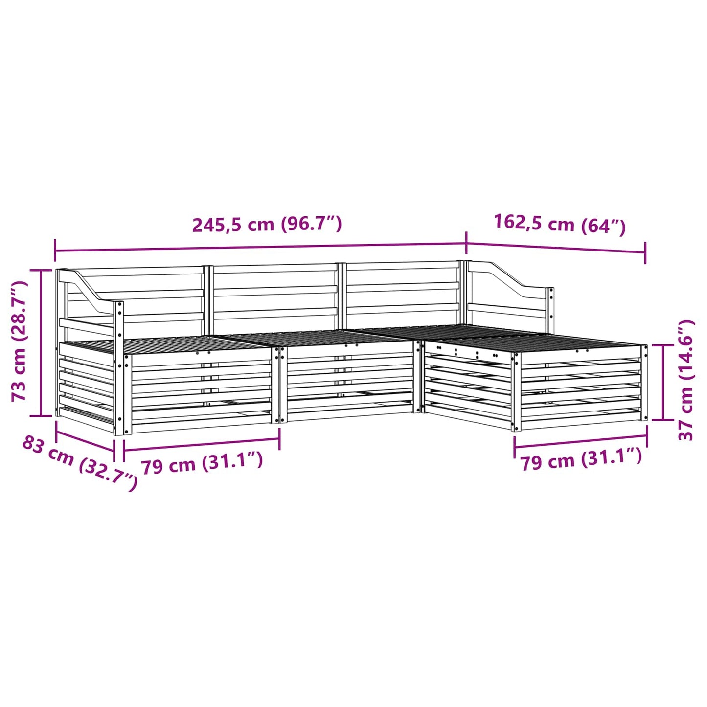 Outdoor Sofa Set Natural 245.5 x 162.5 x 73 cm