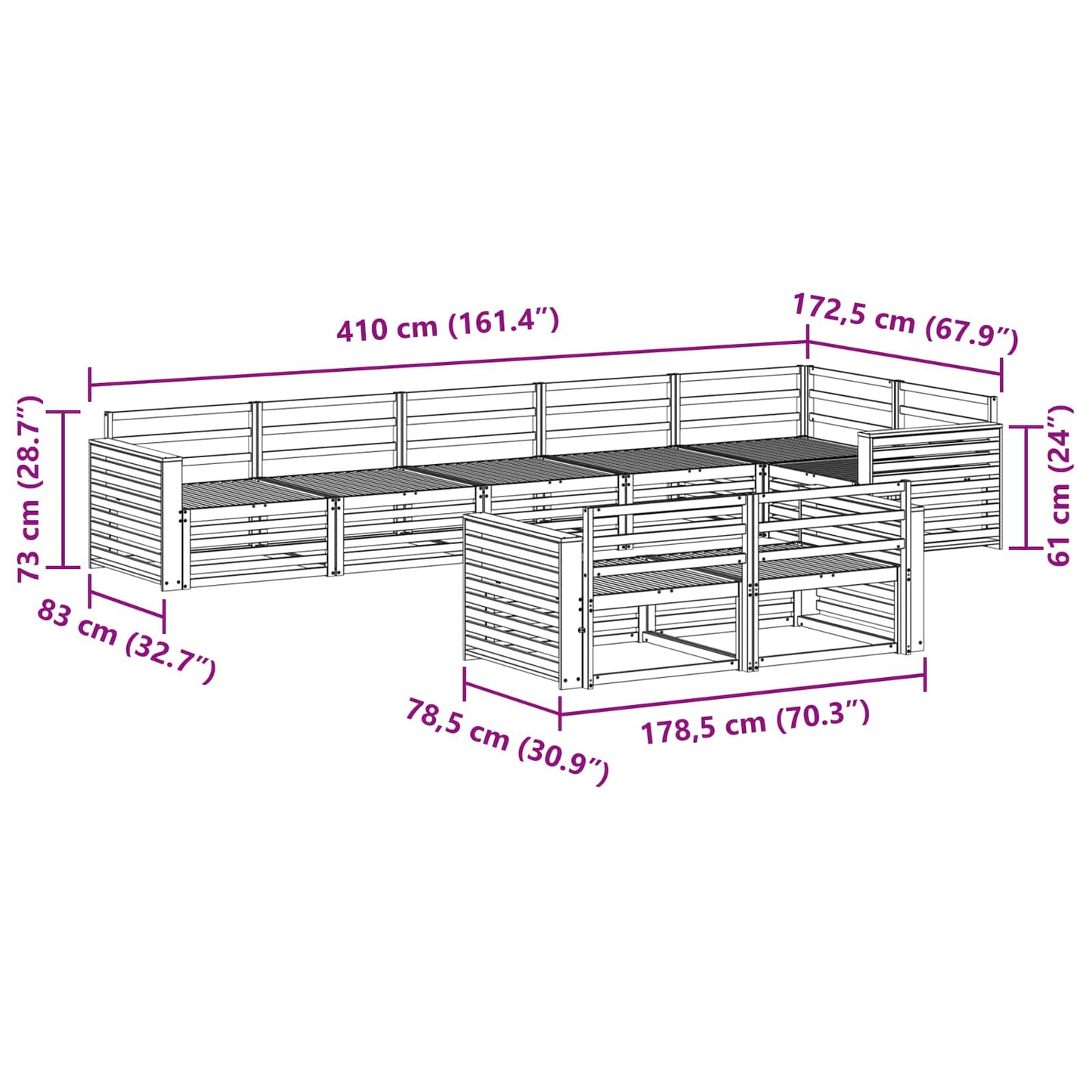 Outdoor Sofa Set 8 pcs Natural Solid Acacia Wood