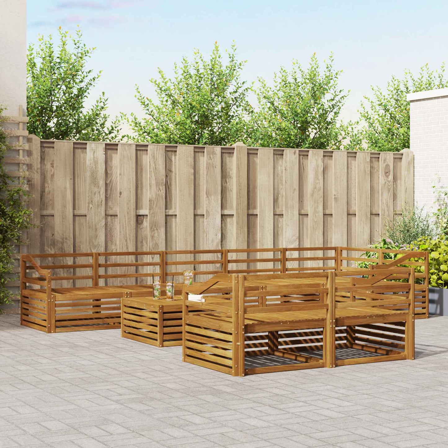 Outdoor Sofa Set 9 pcs Natural Solid Acacia Wood