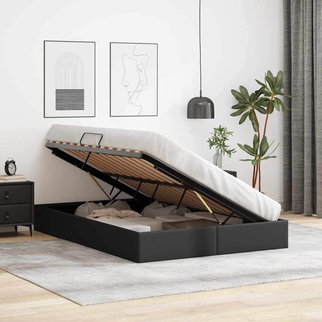 Storage Bed with Storage Black 137 x 190 cm Faux leather
