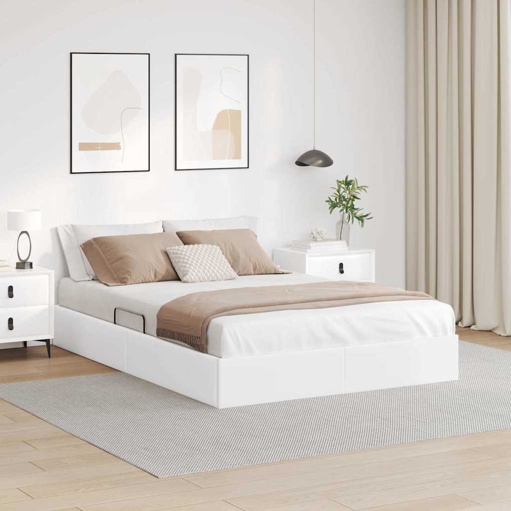 Storage Bed with Storage Pure White 137 x 190 cm Faux leather