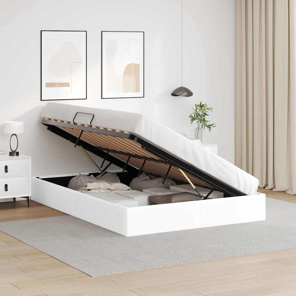Storage Bed with Storage Pure White 137 x 190 cm Faux leather