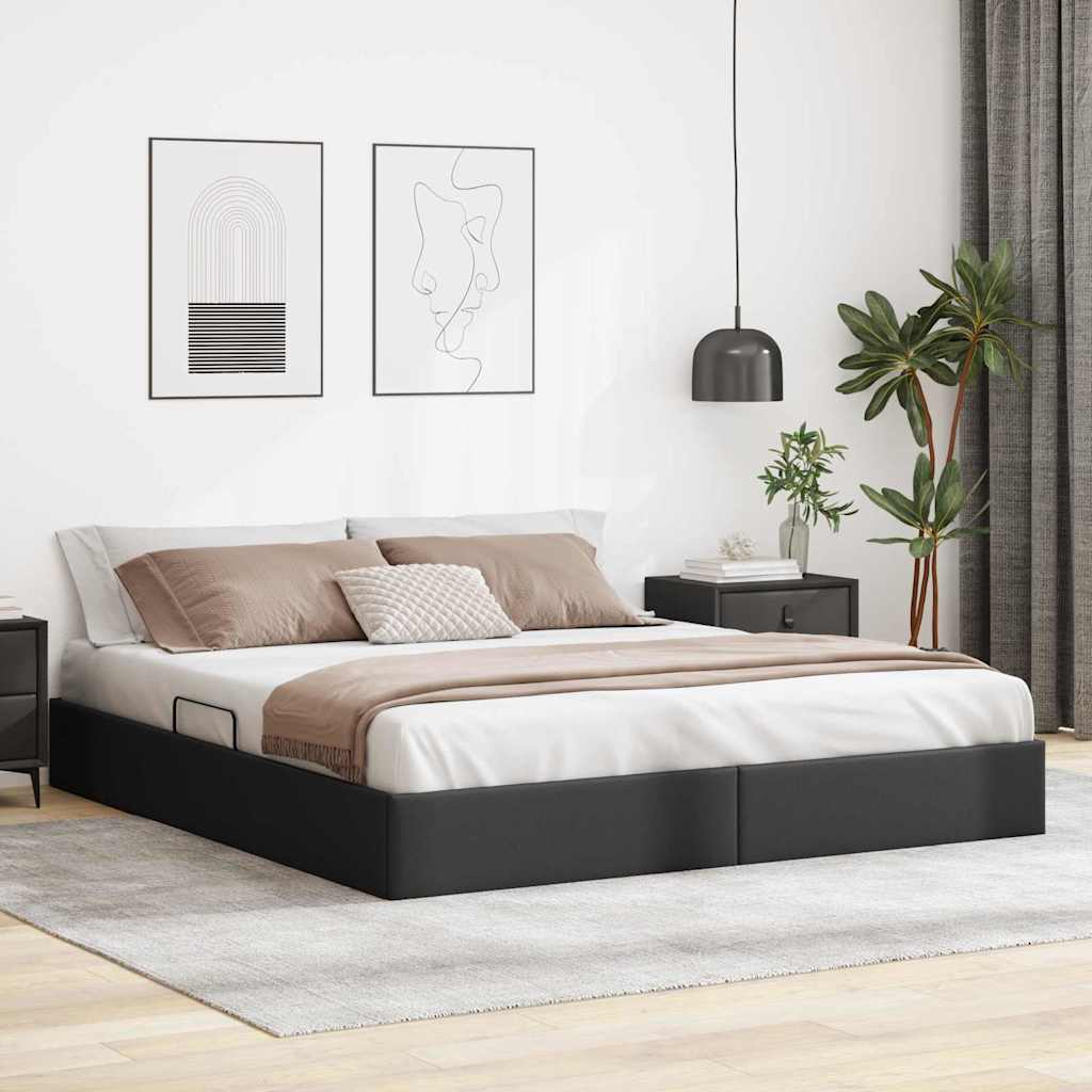 Storage Bed with Storage Black 193 x 203 cm Faux leather