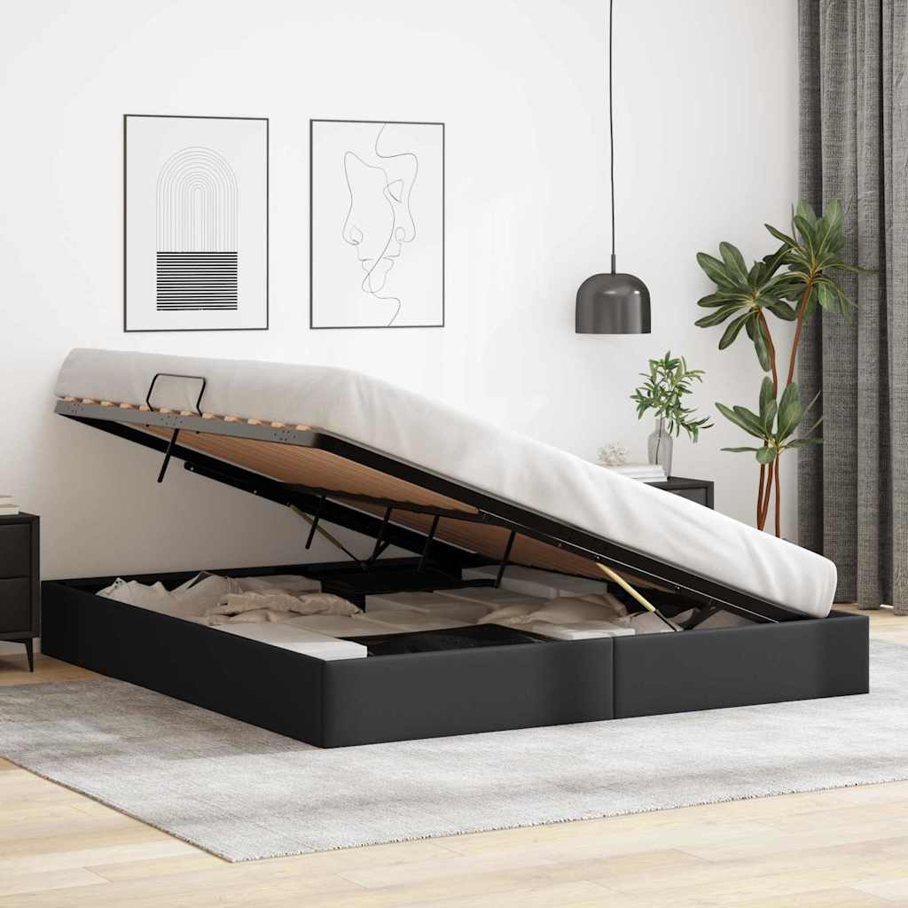 Storage Bed with Storage Black 183 x 213 cm Faux leather