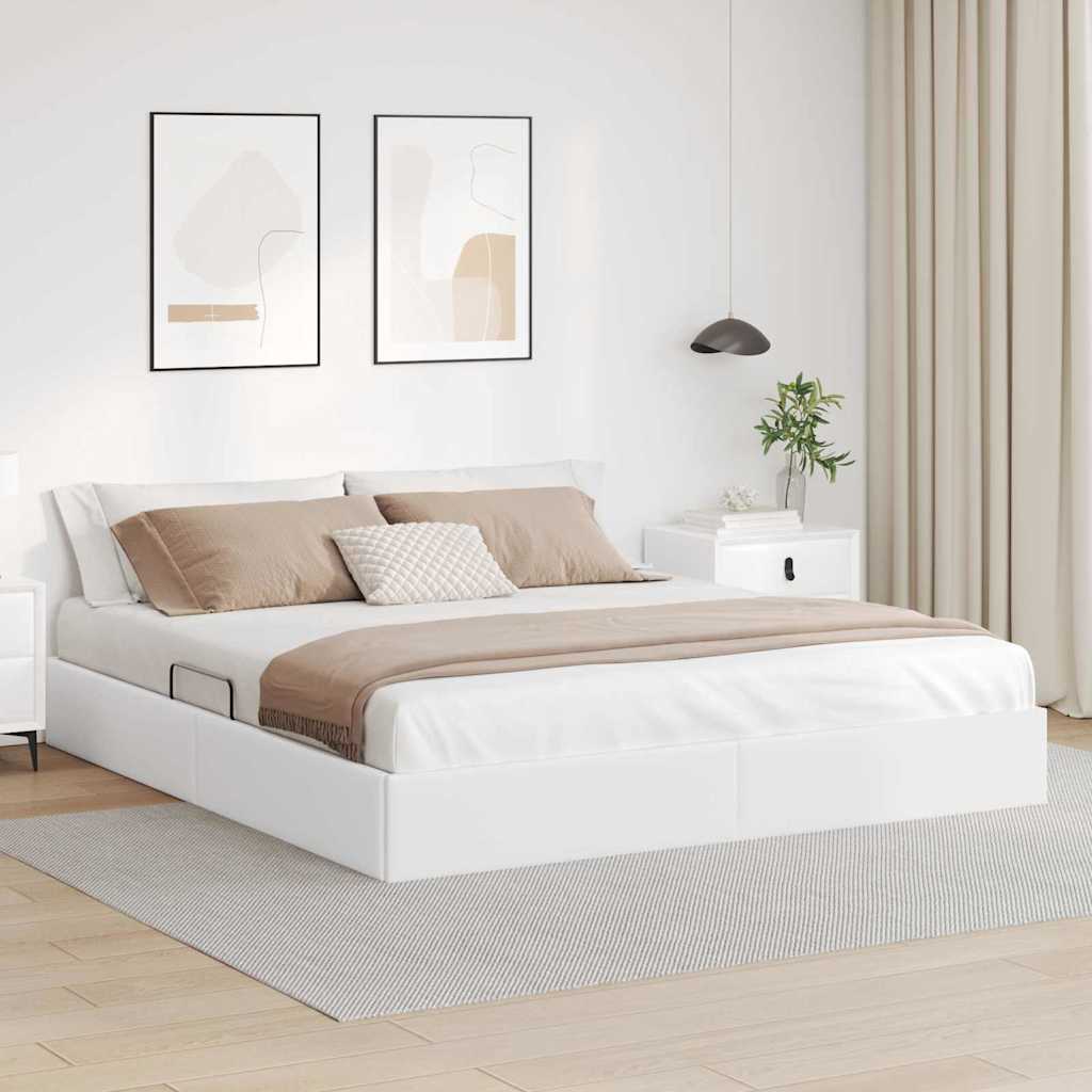 Storage Bed with Storage Pure White 183 x 213 cm Faux leather