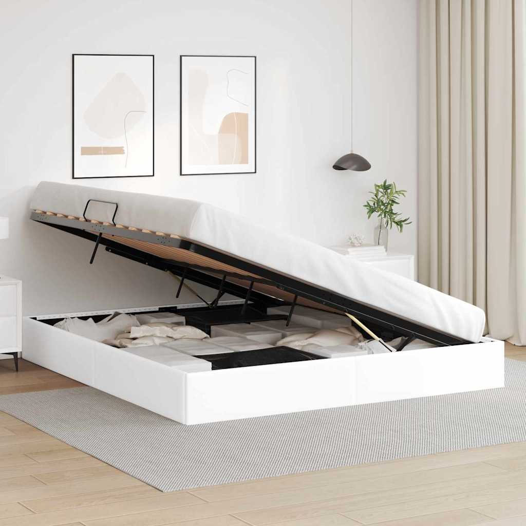 Storage Bed with Storage Pure White 183 x 213 cm Faux leather