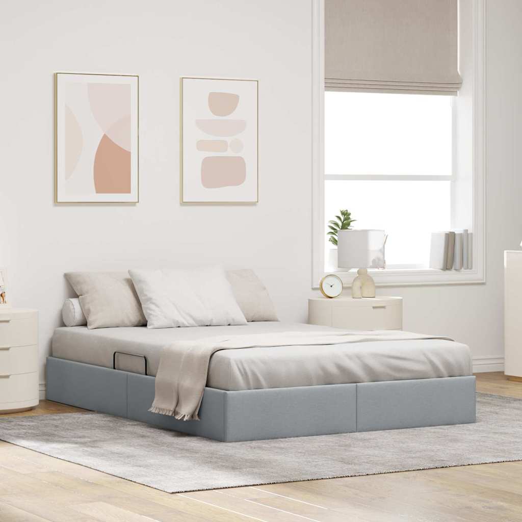Storage Bed with Storage Light Grey 135 x 190 cm Fabric