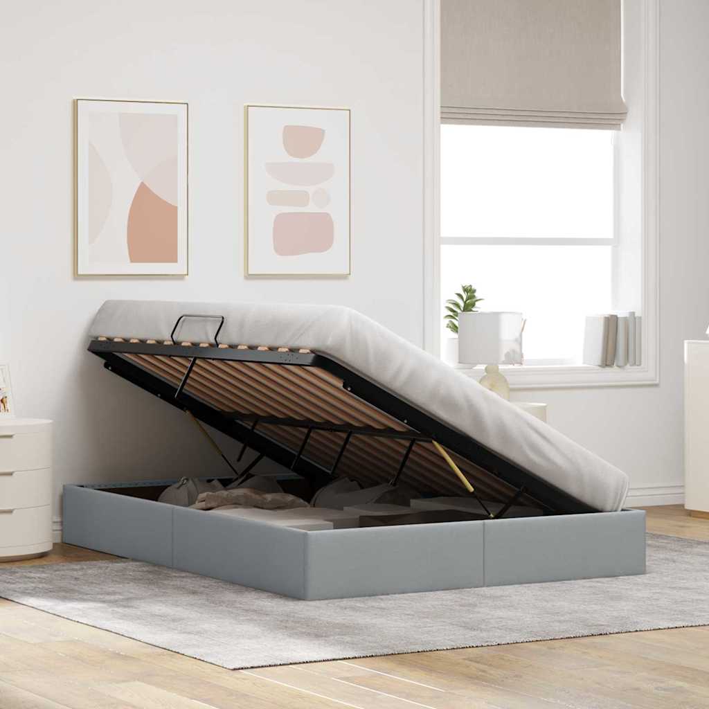 Storage Bed with Storage Light Grey 135 x 190 cm Fabric