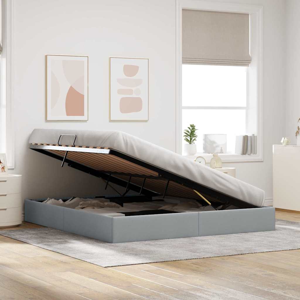 Storage Bed with Storage Light Grey 193 x 203 cm Fabric