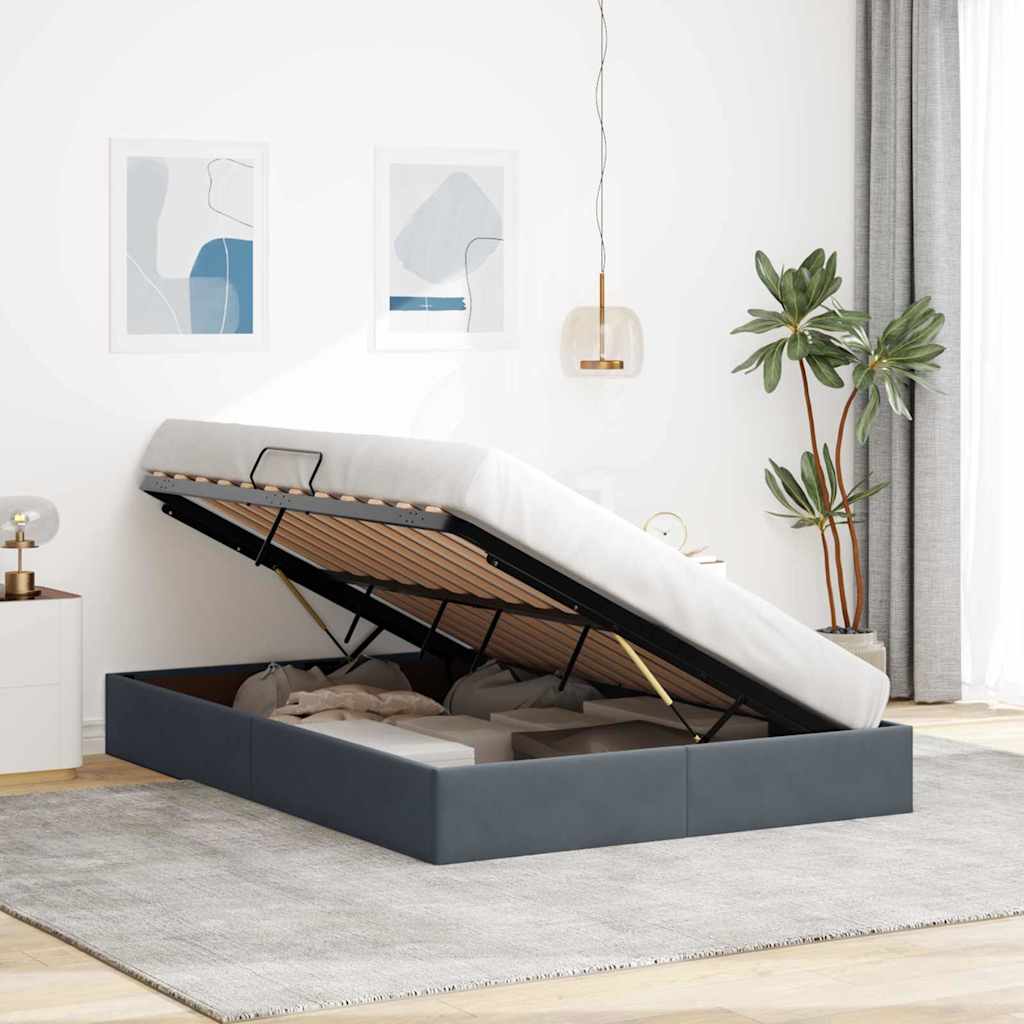 Storage Bed with Storage Dark Grey 135 x 190 cm Velvet