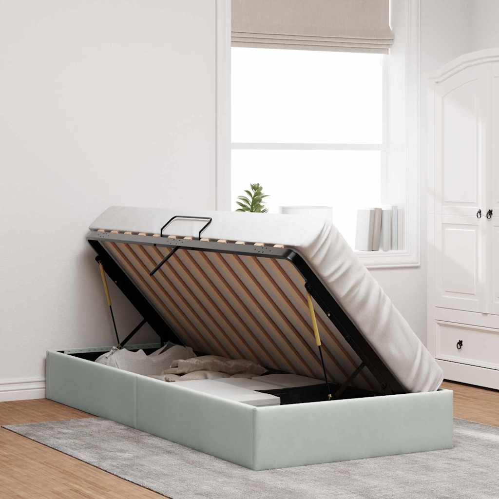 Storage Bed with Storage Light Grey 100 x 203 cm Velvet