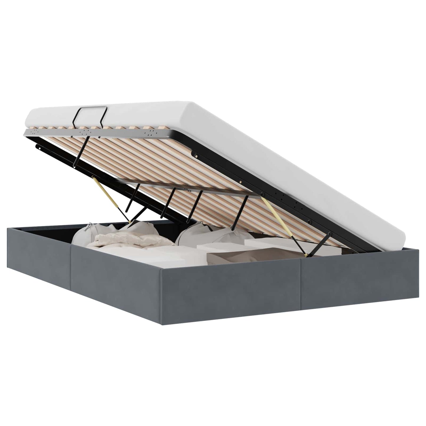 Storage Bed with Storage Dark Grey 137 x 190 cm Velvet