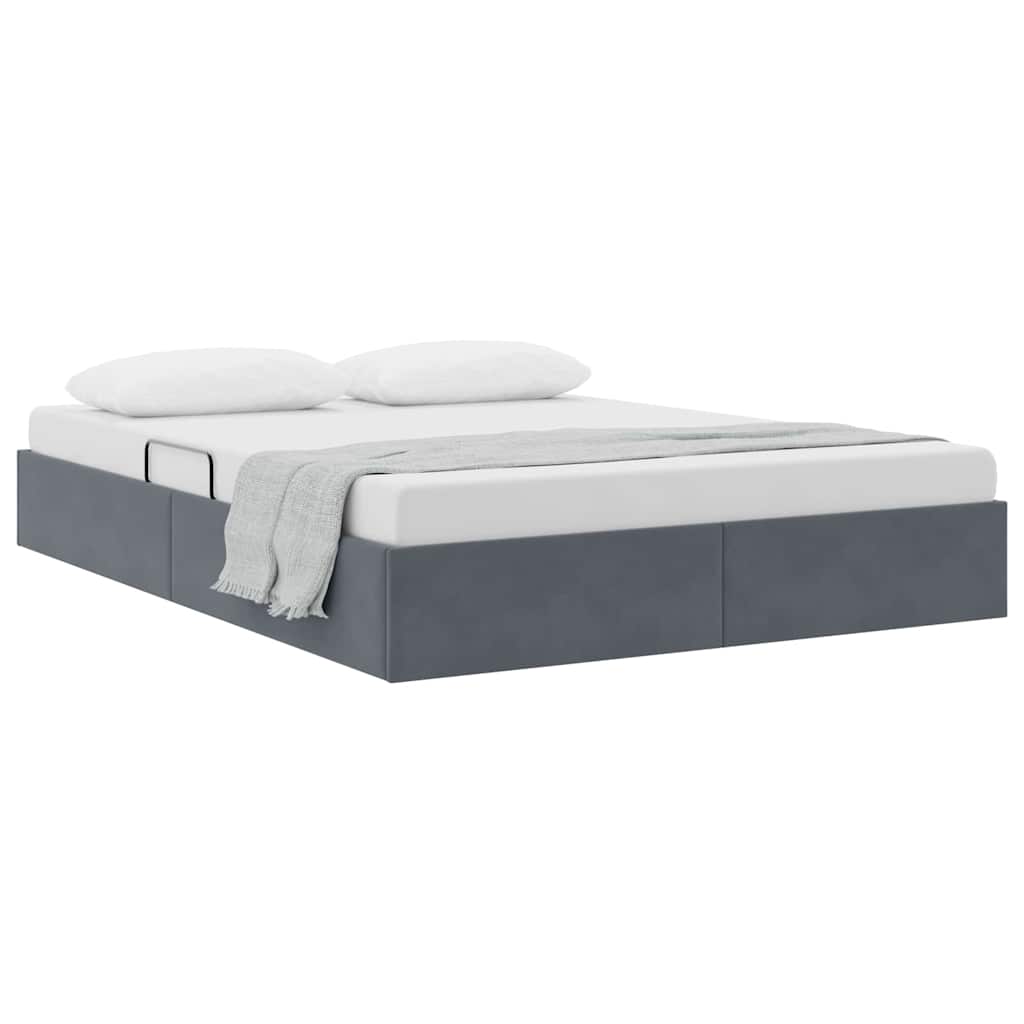 Storage Bed with Storage Dark Grey 137 x 190 cm Velvet