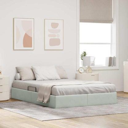 Storage Bed with Storage Light Grey 153 x 203 cm Velvet