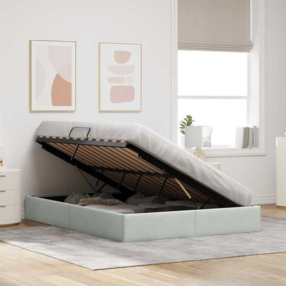 Storage Bed with Storage Light Grey 153 x 203 cm Velvet