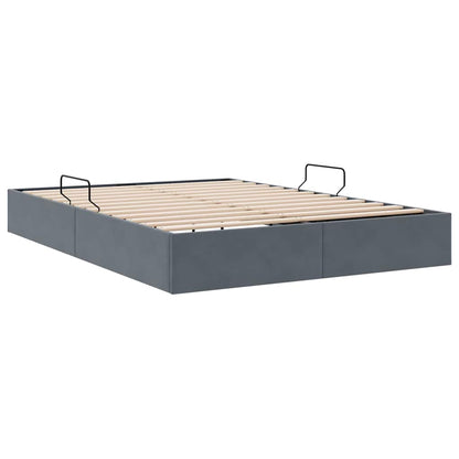 Storage Bed with Storage Dark Grey 153 x 203 cm Velvet