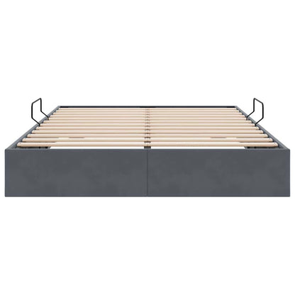 Storage Bed with Storage Dark Grey 153 x 203 cm Velvet