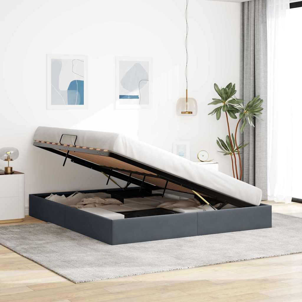 Storage Bed with Storage Dark Grey 183 x 213 cm Velvet