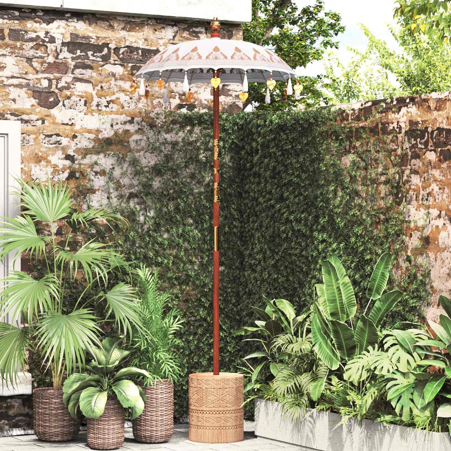 Balinese Parasol Cream 95 x 95 x 260 cm Cotton and solid wood