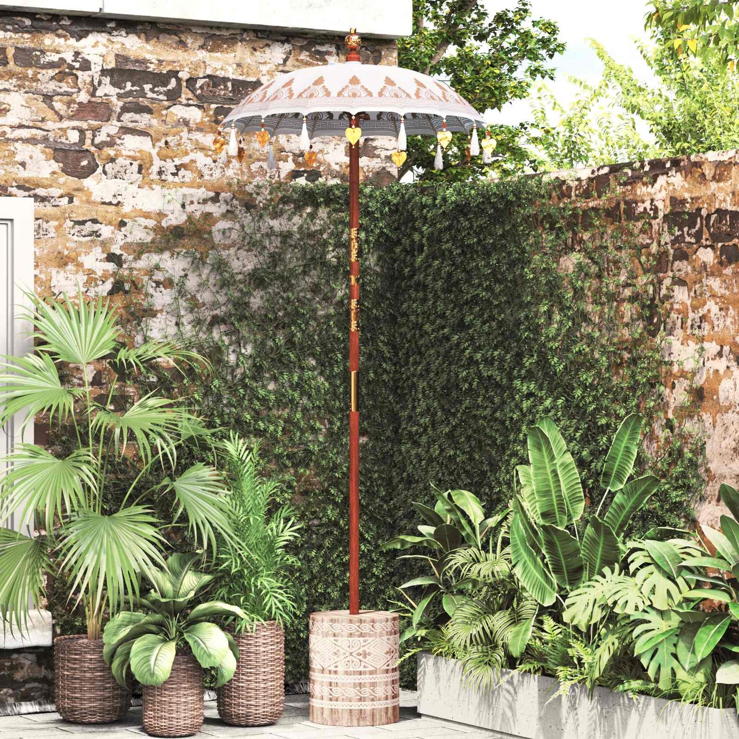 Balinese Parasol Cream 95 x 95 x 260 cm Cotton and solid wood