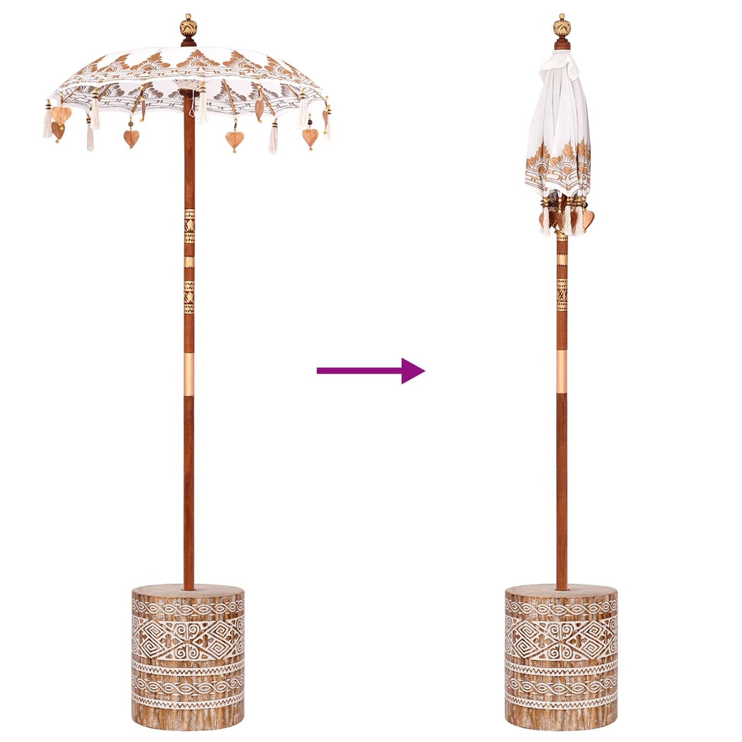 Balinese Parasol Cream 95 x 95 x 260 cm Cotton and solid wood