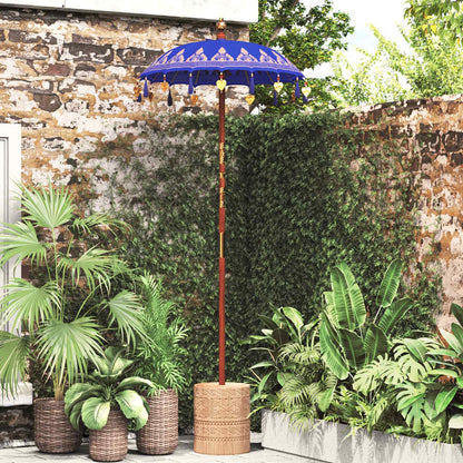 Parasol with Base Blue 95 x 95 x 260 cm Cotton and Wood
