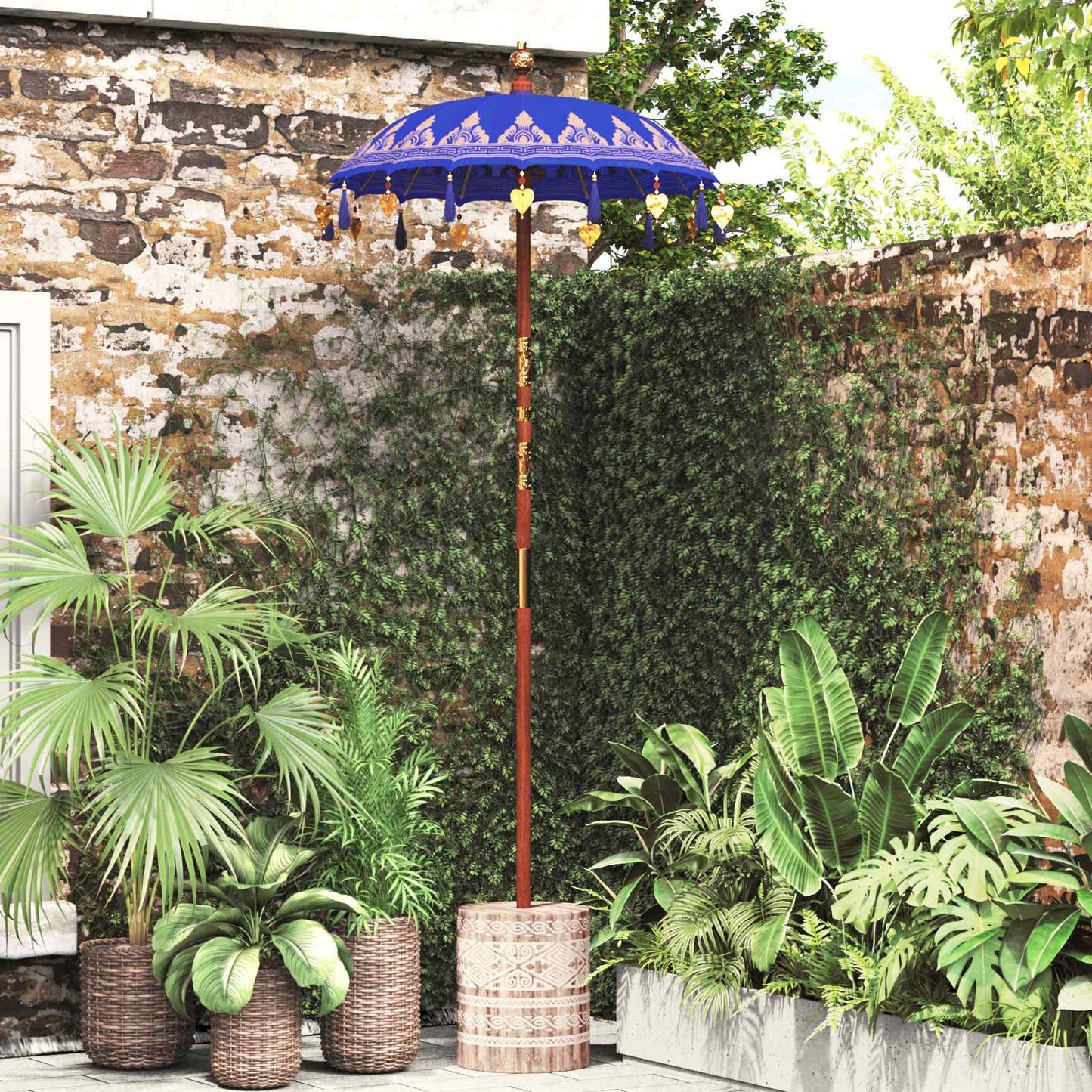 Parasol with Base Blue 95 x 95 x 260 cm Cotton and Wood