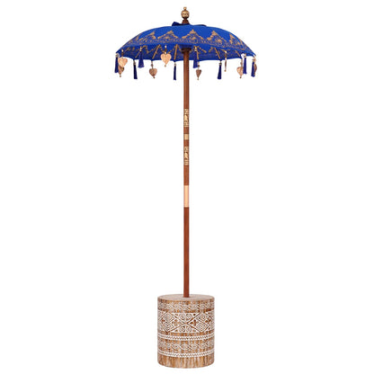 Parasol with Base Blue 95 x 95 x 260 cm Cotton and Wood