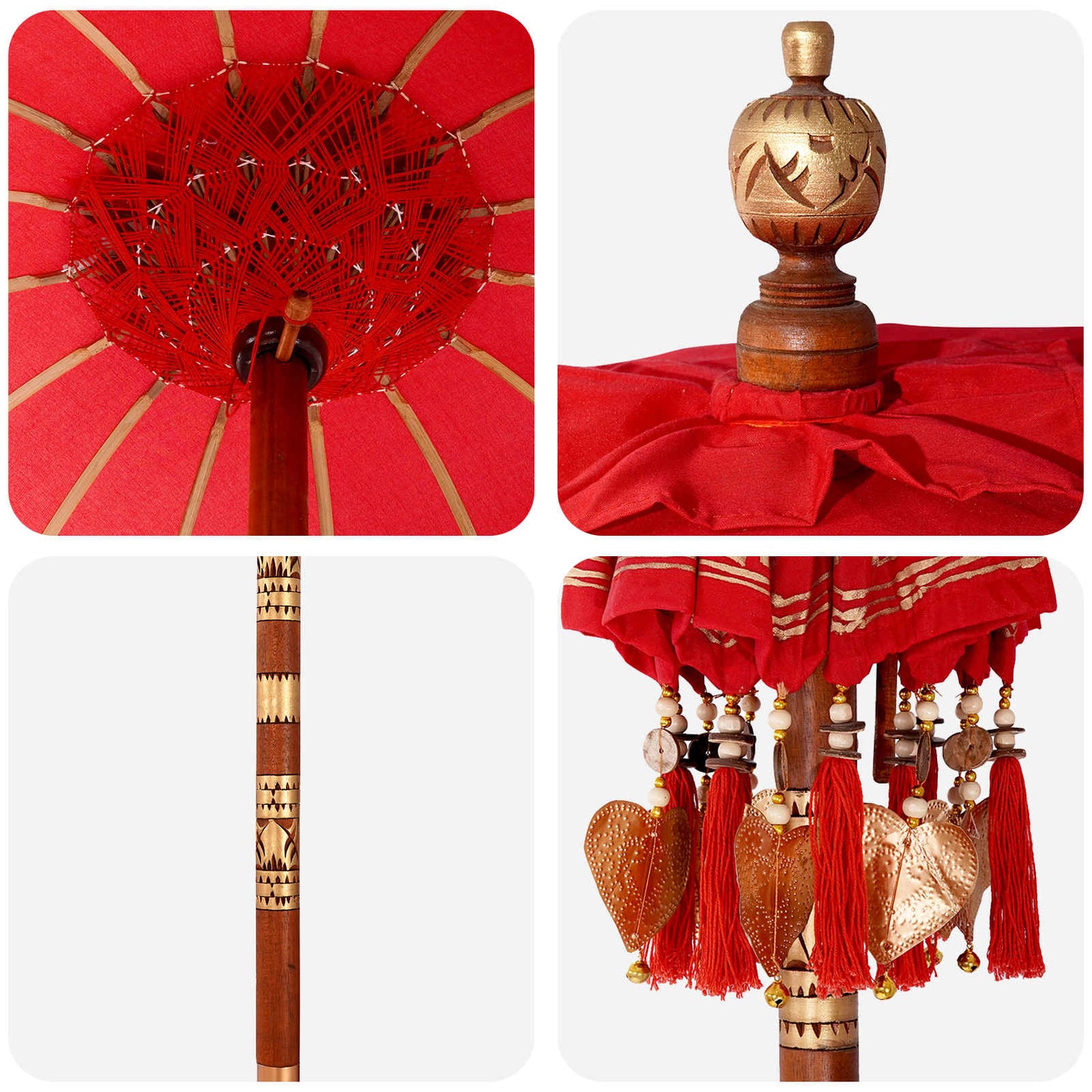 Parasol with Base Red 95 x 95 x 260 cm Cotton and Wood