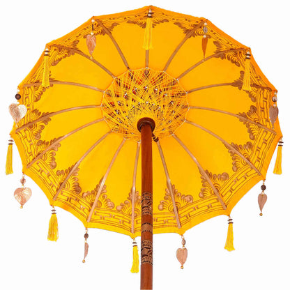 Parasol with Base Yellow 95 x 95 x 260 cm Cotton and Wood