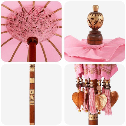 Parasol with Base Pink 95 x 95 x 260 cm Cotton and Wood