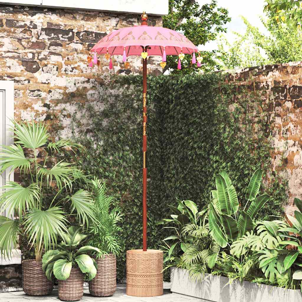 Parasol with Base Pink 95 x 95 x 260 cm Cotton and Wood