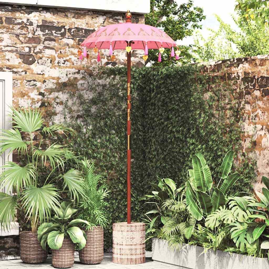 Parasol with Base Pink 95 x 95 x 260 cm Cotton and Wood
