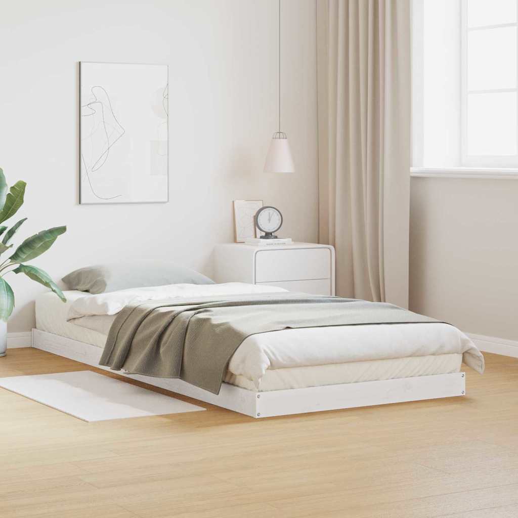 Floor Bed Frame White 100 x 210 cm Solid Pine Wood