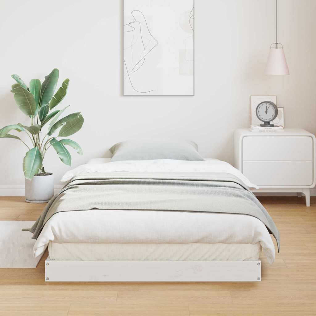 Floor Bed Frame White 100 x 210 cm Solid Pine Wood
