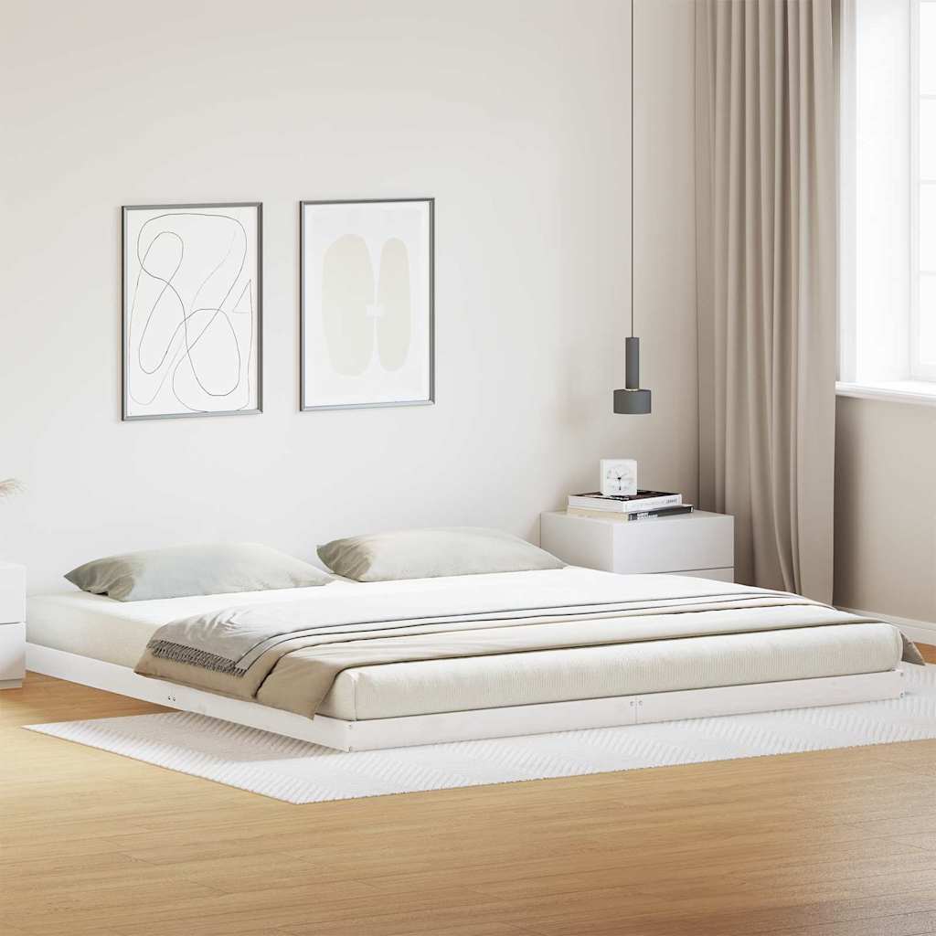 Floor Bed Frame White 213.5 x 184 x 9 cm Solid Pine Wood
