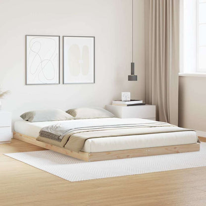 Floor Bed Frame Natural 140 x 220 cm Solid Pine Wood